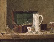Jean Baptiste Simeon Chardin Pipe tobacco and alcohol containers browser oil painting